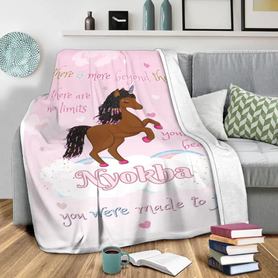 Made to Fly Black Unicorn Personalized Blanket with Your Name