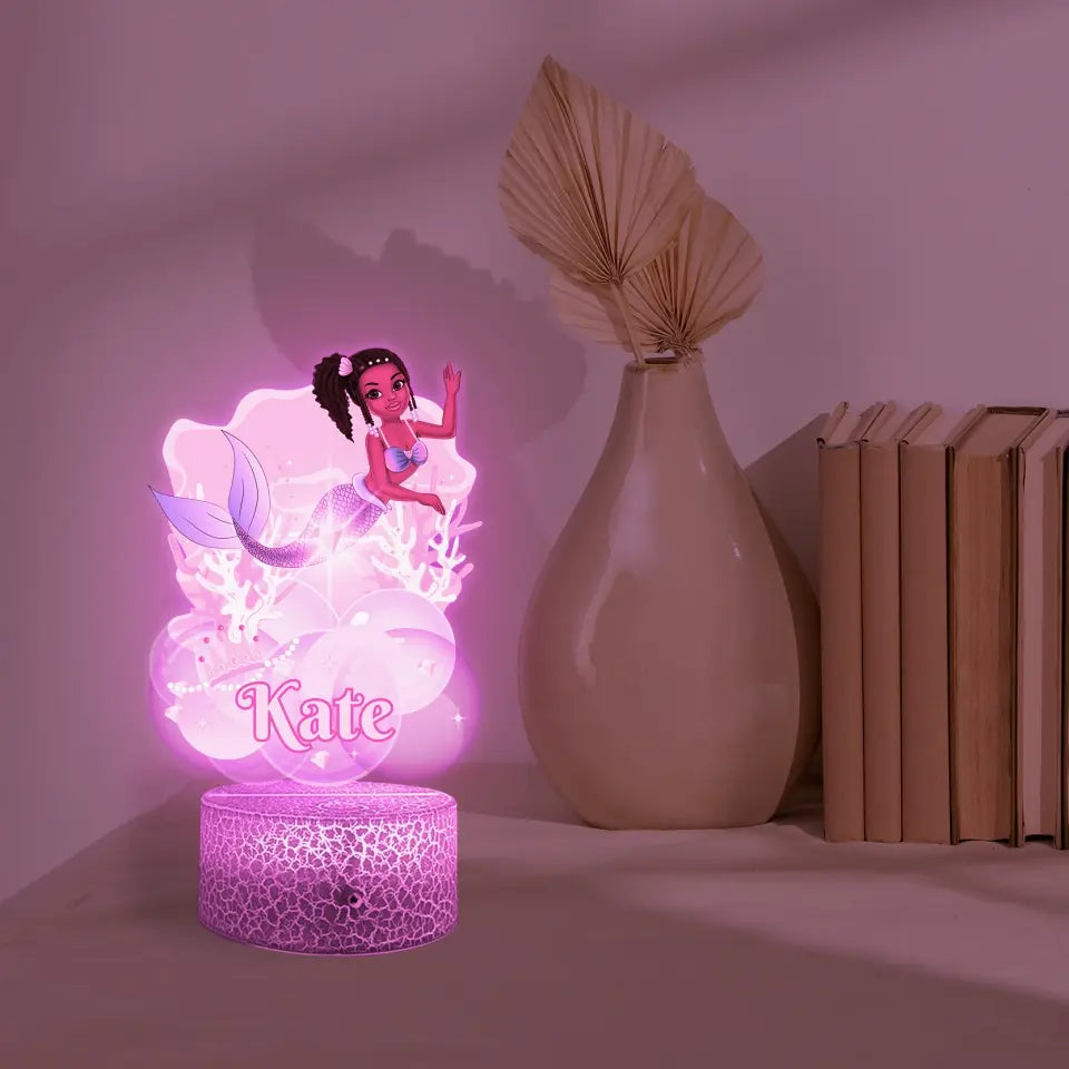 Personalized Mermaid 3D LED Light, Kids Custom Multicolor Mode Night Light