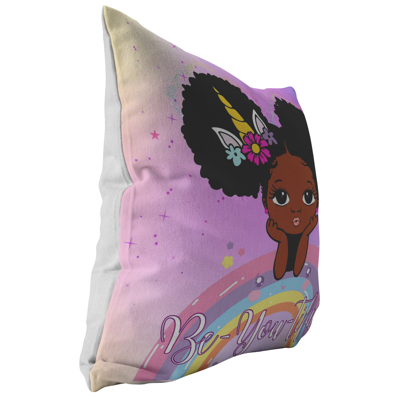 The Be-YOU-tiful Unicorn Girl Pillow - Purple/Yellow