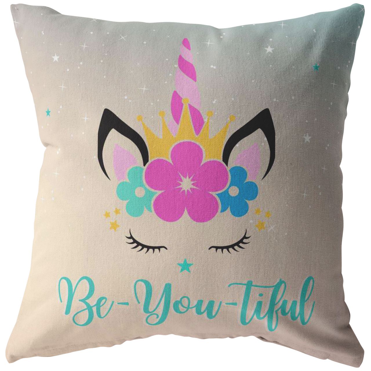 The Be-YOU-tiful Unicorn Pillow - Pink/Turquoise