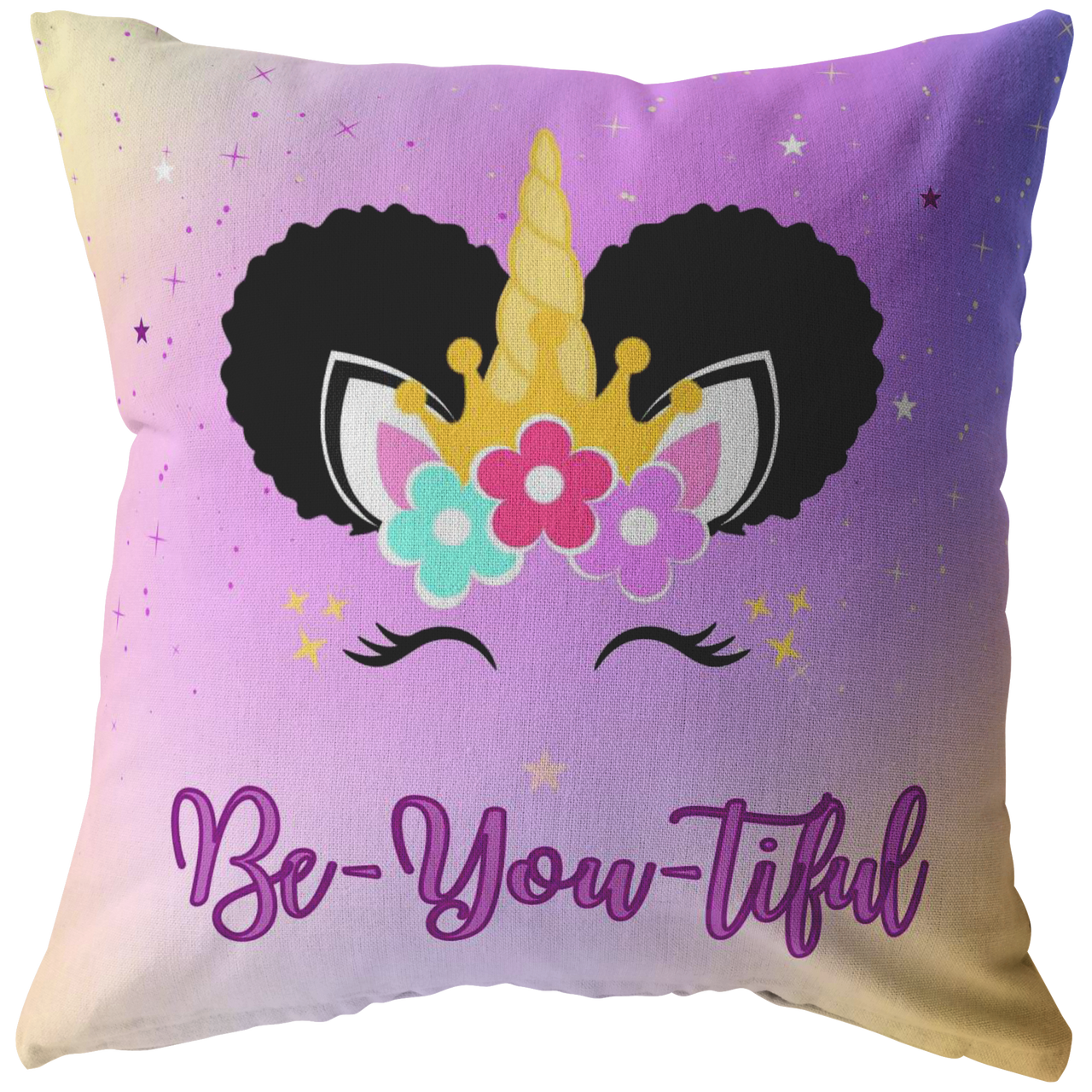 The Be-YOU-tiful Afro Puffs Unicorn Pillow