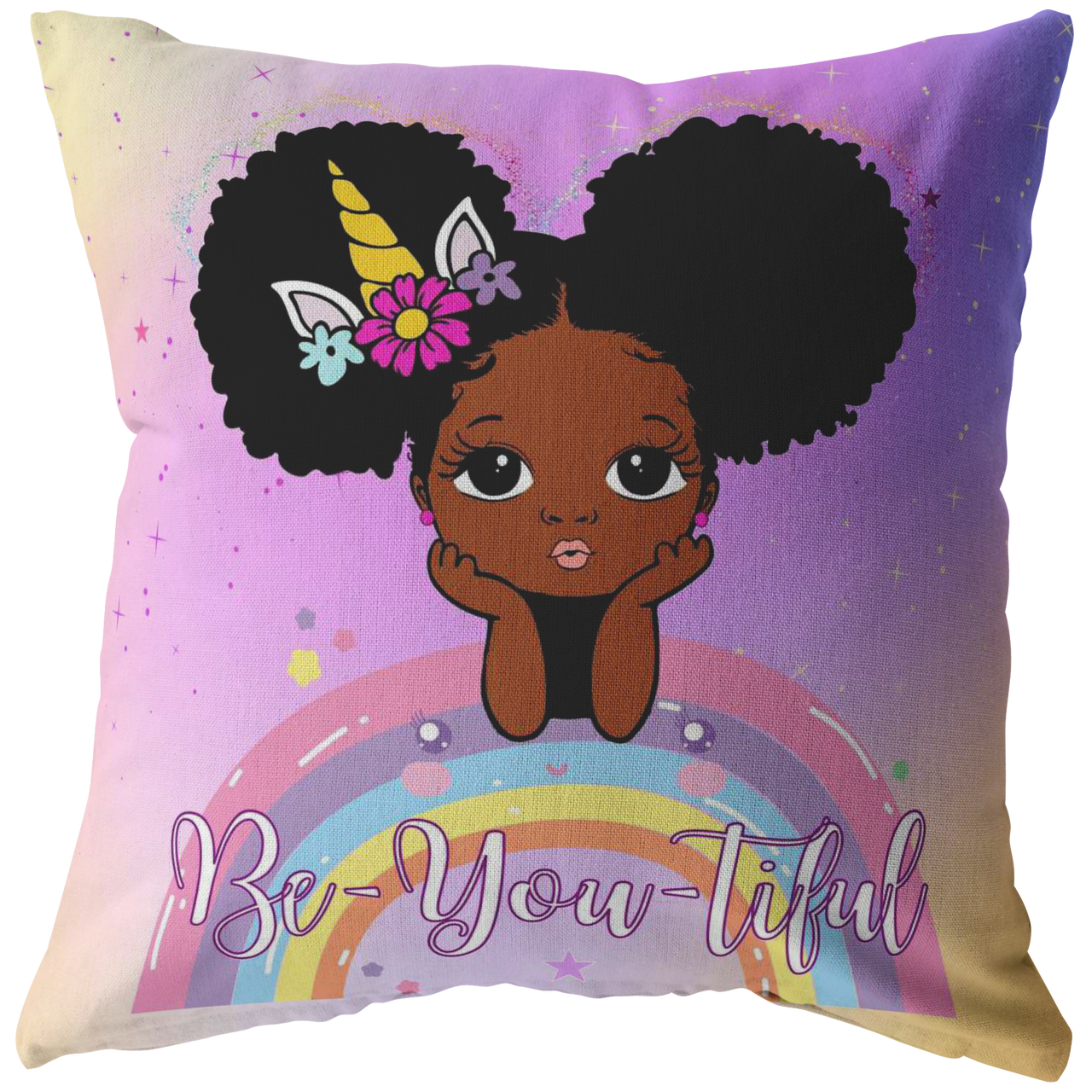 The Be-YOU-tiful Unicorn Girl Pillow - Purple/Yellow