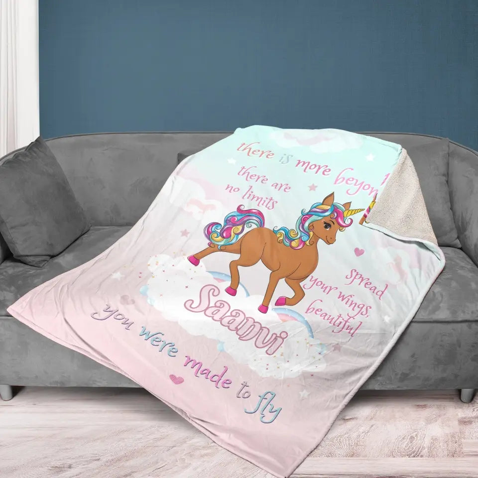 Made to Fly Black Unicorn Personalized Blanket with Your Name