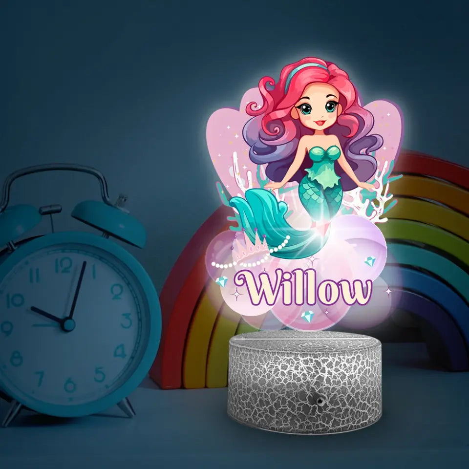 Personalized Mermaid 3D LED Light, Kids Custom Multicolor Mode Night Light