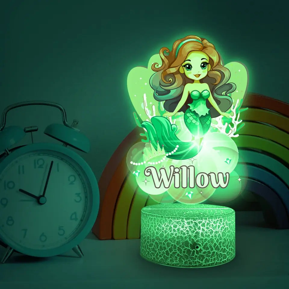 Personalized Mermaid 3D LED Light, Kids Custom Multicolor Mode Night Light