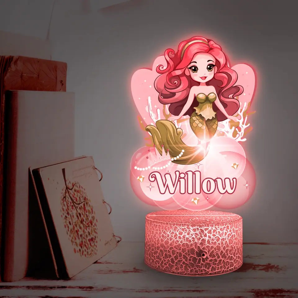 Personalized Mermaid 3D LED Light, Kids Custom Multicolor Mode Night Light