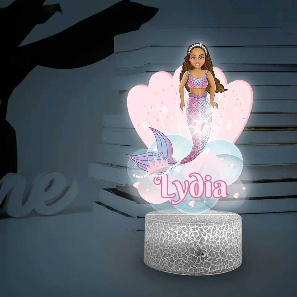 Personalized Mermaid 3D LED Light, Kids Custom Multicolor Mode Night Light