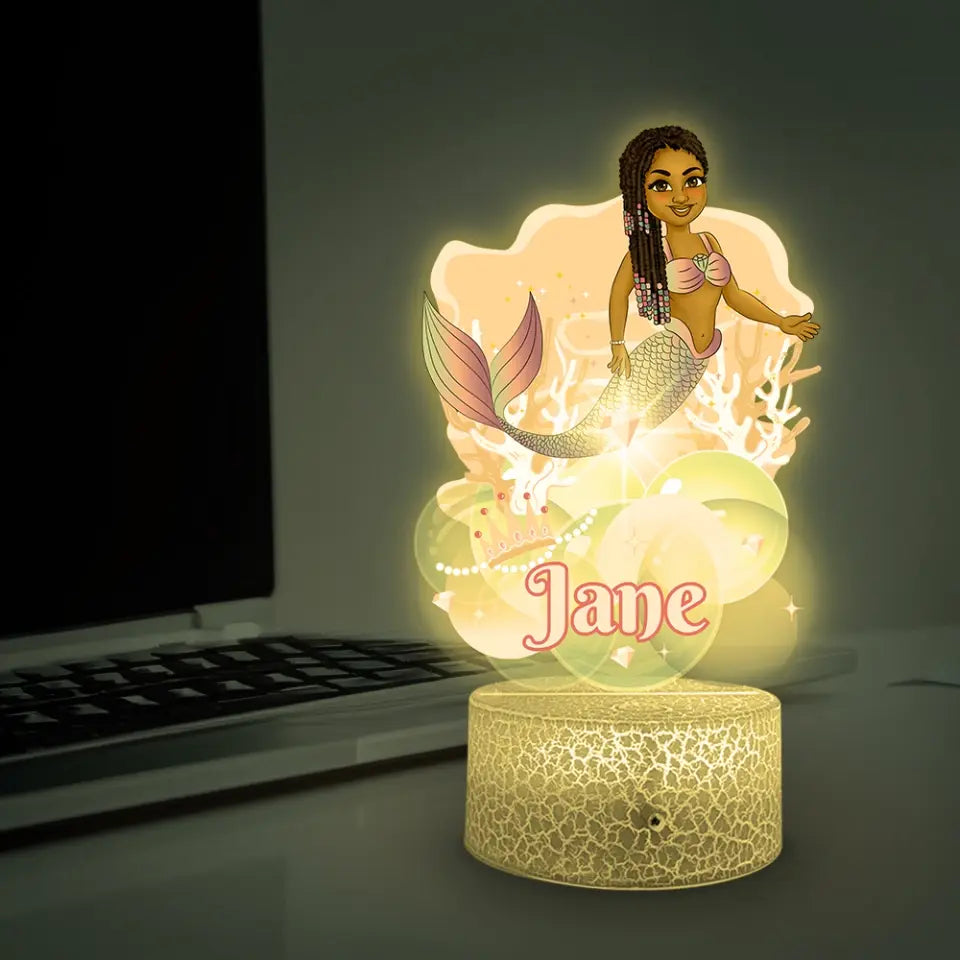 Personalized Mermaid 3D LED Light, Kids Custom Multicolor Mode Night Light