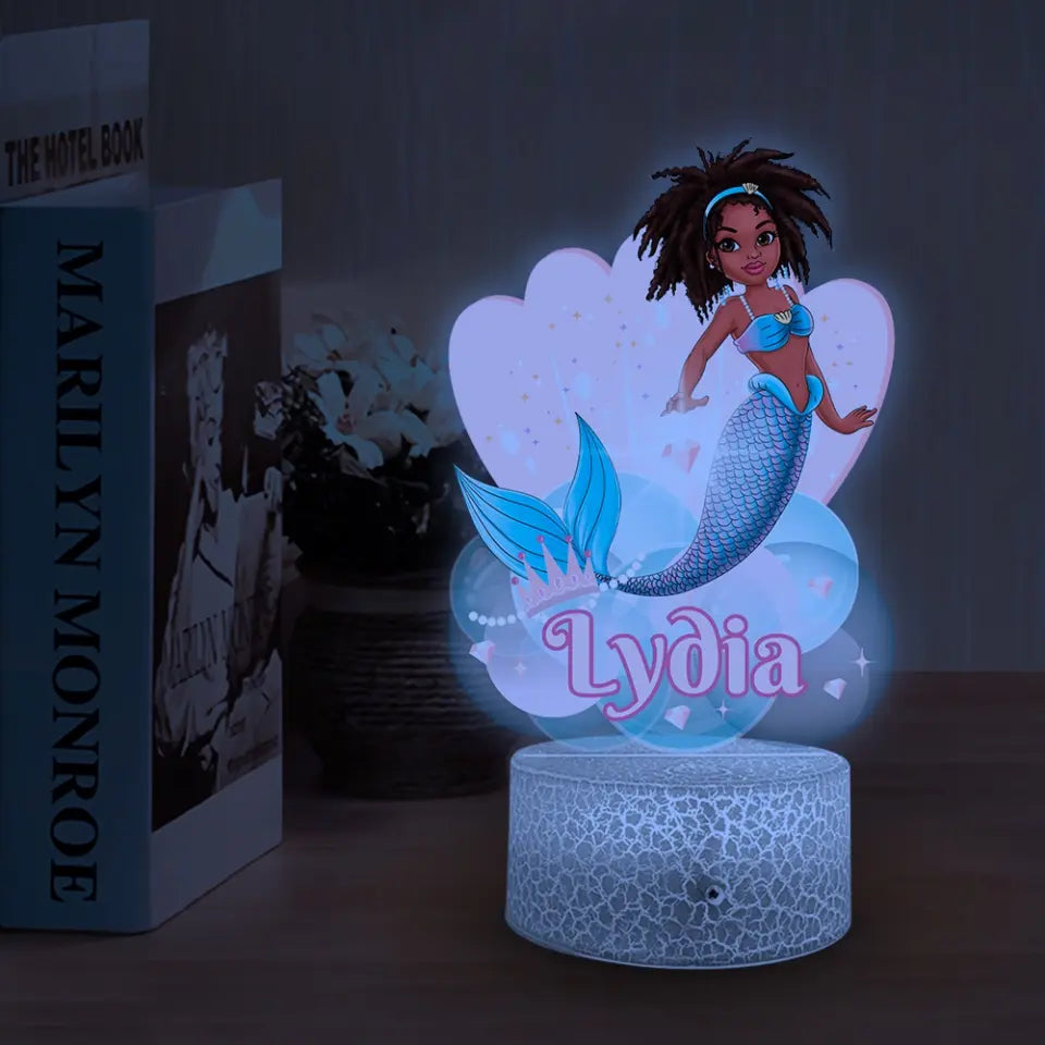 Personalized Mermaid 3D LED Light, Kids Custom Multicolor Mode Night Light