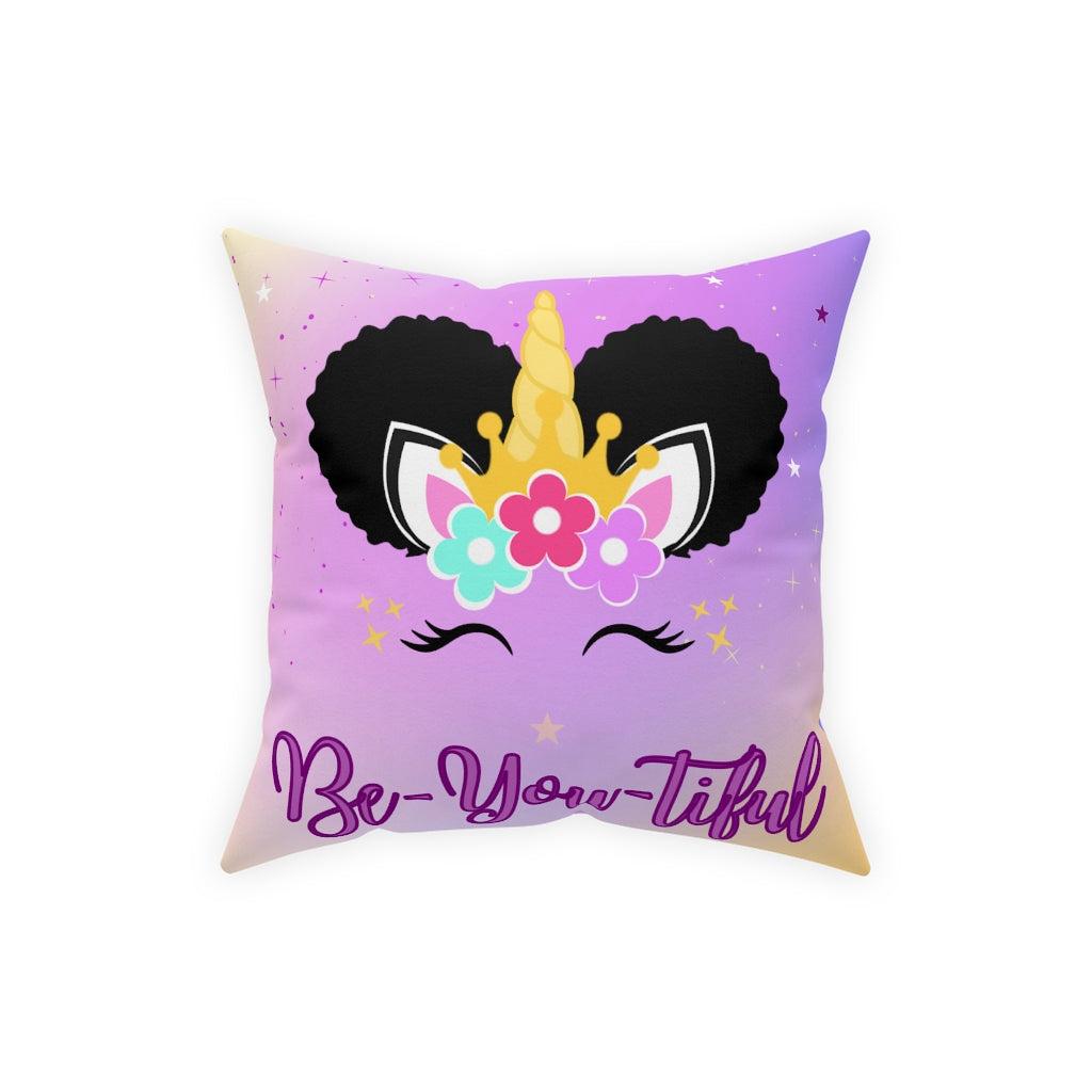 Afro Puff Unicorn Double-Sided Throw Pillow - Purple