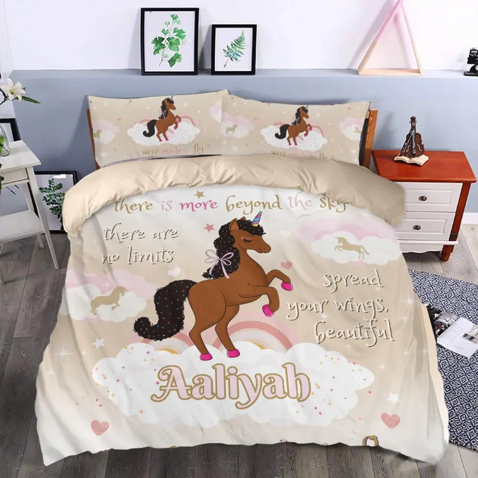 Personalized Bedding Set, Black Unicorn 3-Piece Custom Duvet Cover Set