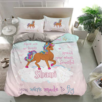 Thumbnail for Personalized Bedding Set, Black Unicorn 3-Piece Custom Duvet Cover Set