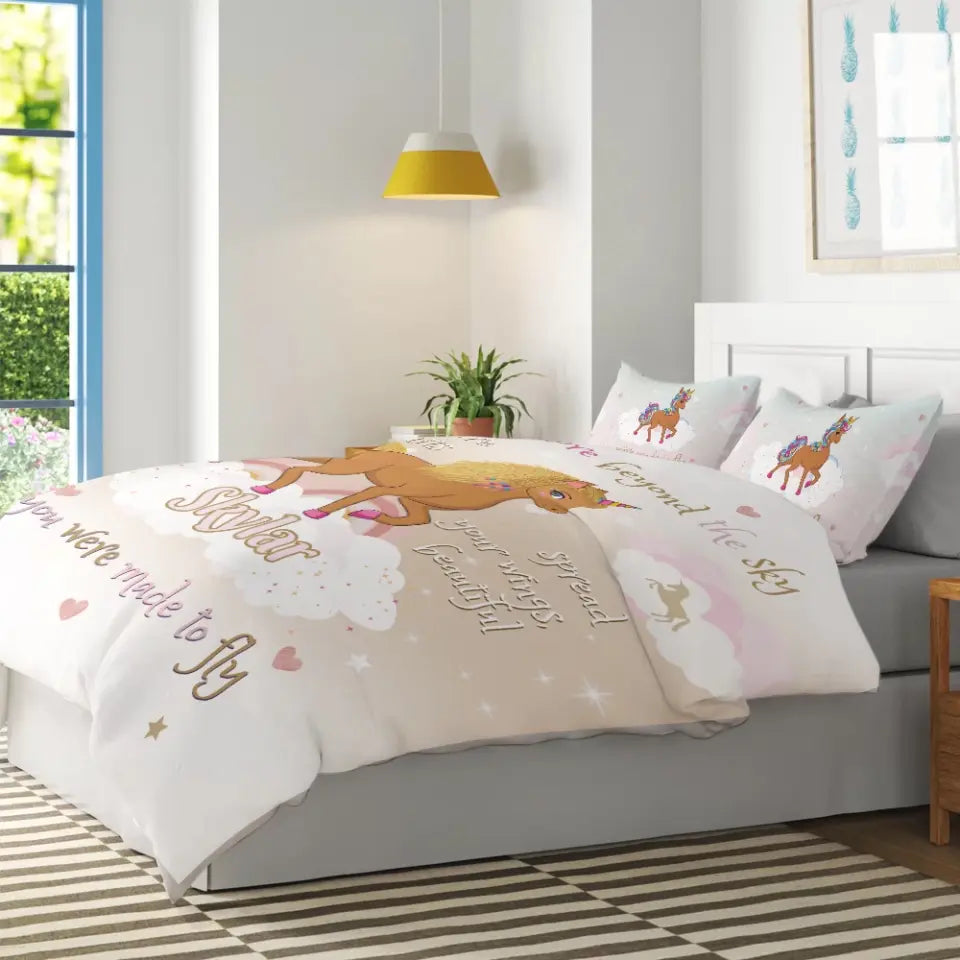 Personalized Bedding Set, Black Unicorn 3-Piece Custom Duvet Cover Set