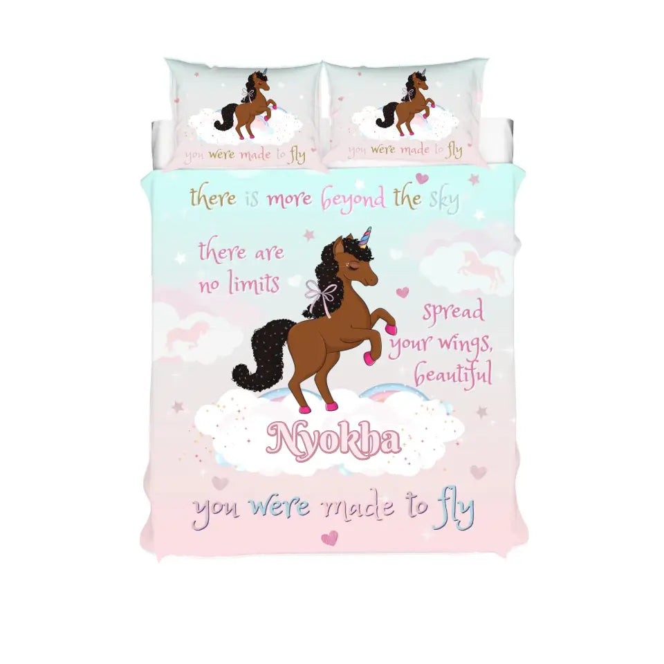 Personalized Bedding Set, Black Unicorn 3-Piece Custom Duvet Cover Set