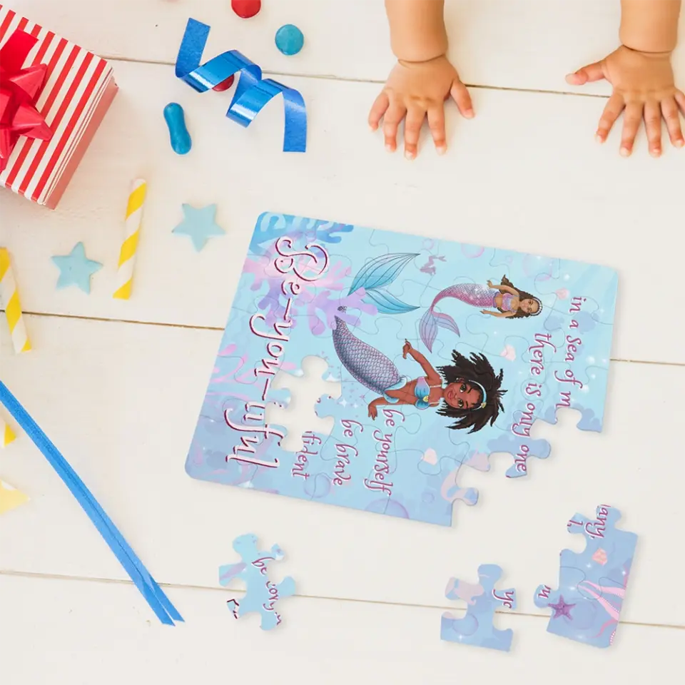 Black Mermaid 30-Piece Personalized Kids Puzzle