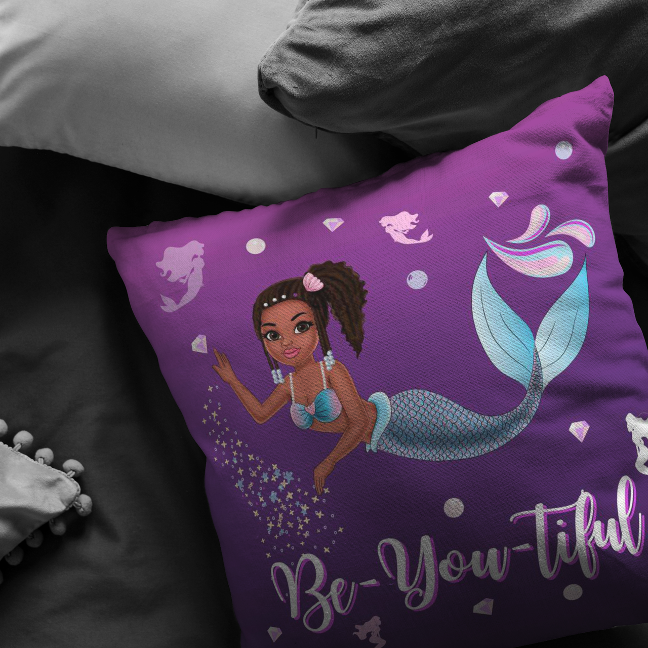 The Marli Mermaid Square Toss Pillow - Dark Purple