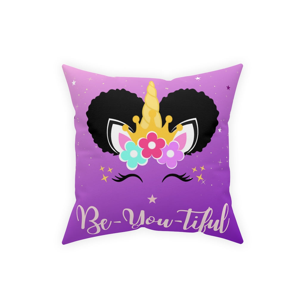 Afro Puff Unicorn Double-Sided Throw Pillow - Purple