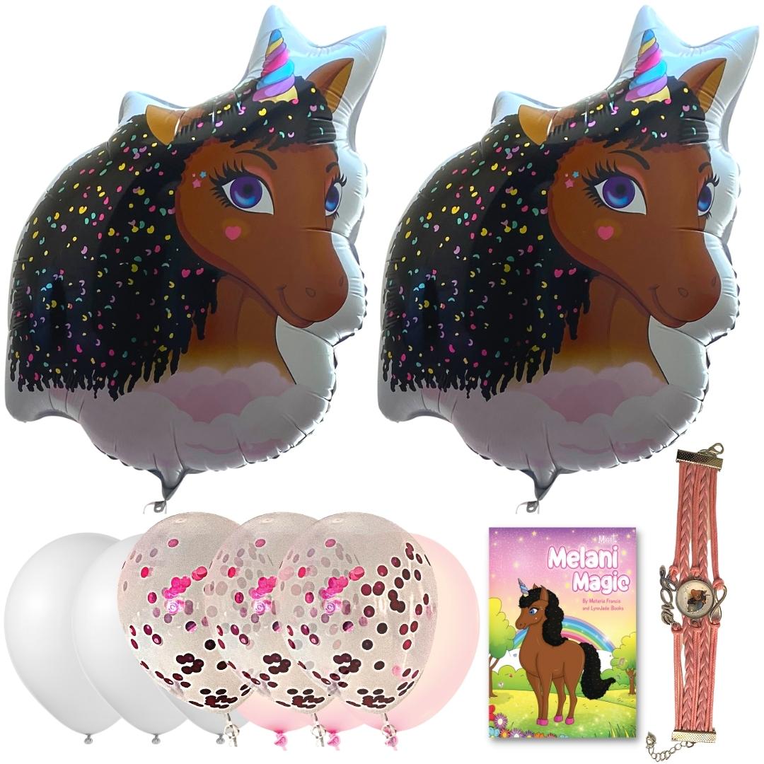 Melani Magic Brown Unicorn Balloons with bracelet and E-Book