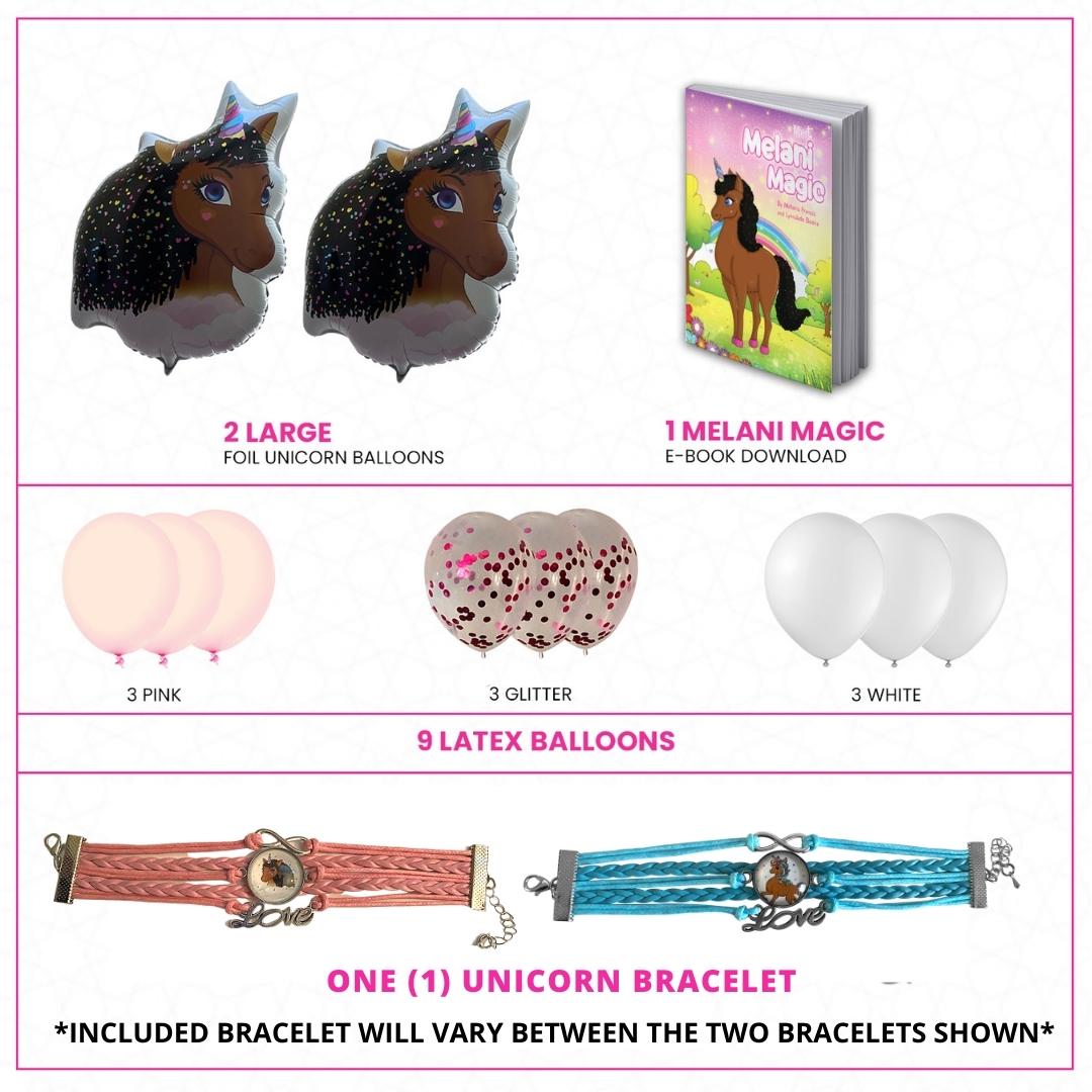 Melani Magic Brown Unicorn Balloons with bracelet and E-Book