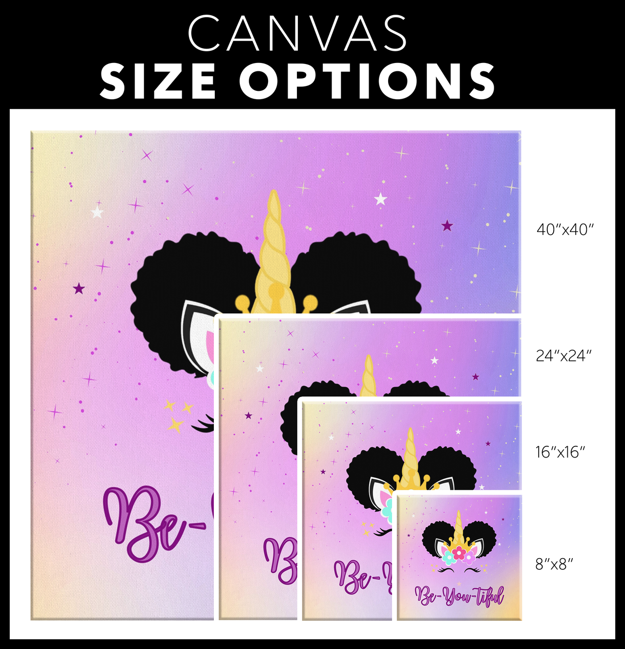 The Afro Puff Unicorn Wall Canvas - Purple/Yellow