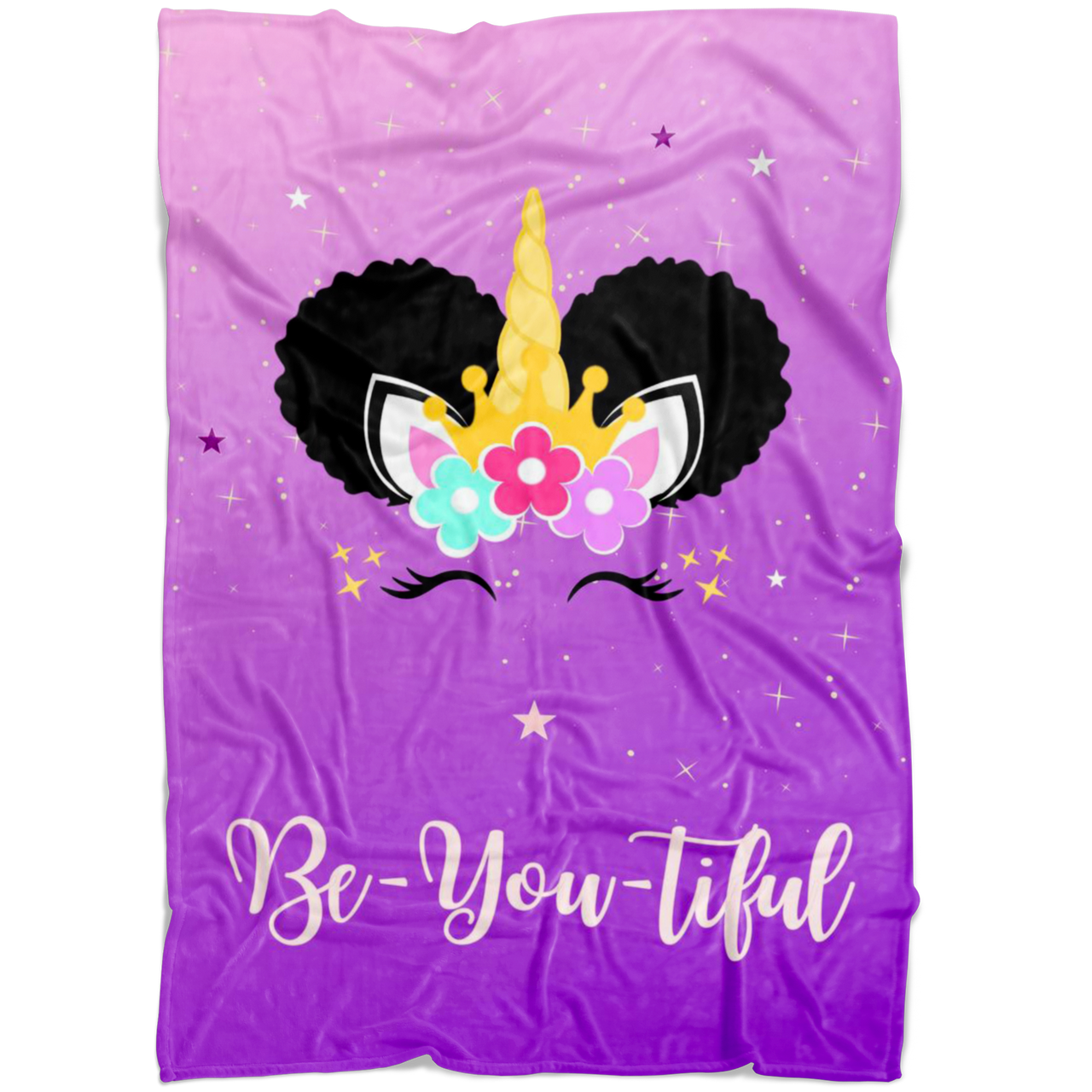 The Be-YOU-tiful Afro Puffs Unicorn Blanket - Pink/Purple