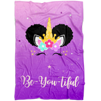 Thumbnail for The Be-YOU-tiful Afro Puffs Unicorn Blanket - Pink/Purple
