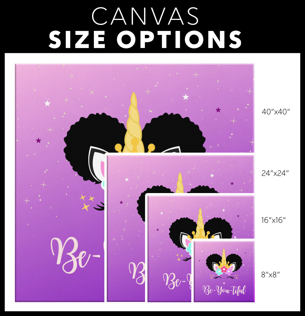 The Afro Puff Unicorn Wall Canvas - Pink/Purple