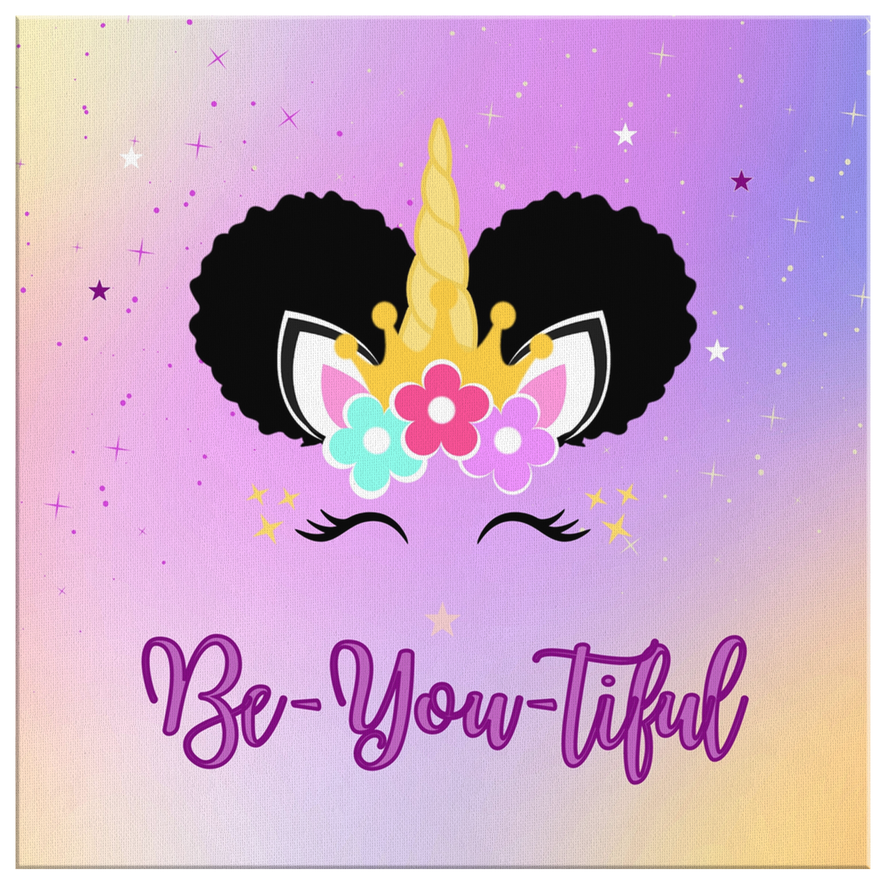 The Afro Puff Unicorn Wall Canvas - Purple/Yellow
