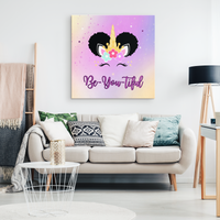 Thumbnail for The Afro Puff Unicorn Wall Canvas - Purple/Yellow