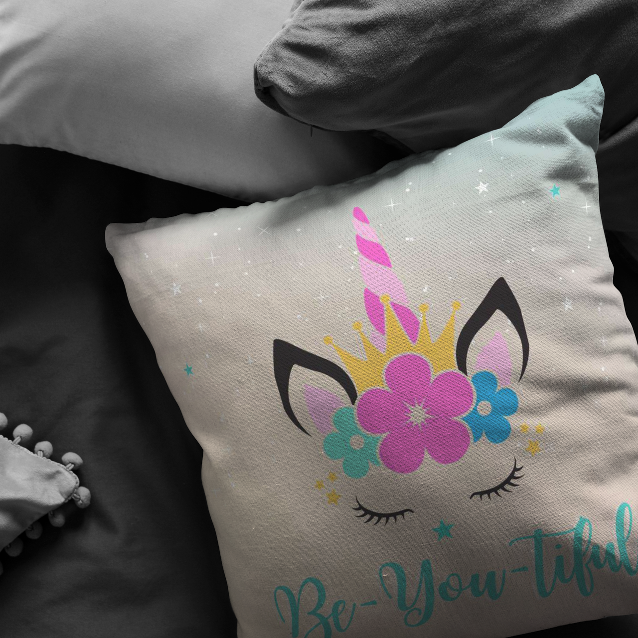 The Be-YOU-tiful Unicorn Pillow - Pink/Turquoise